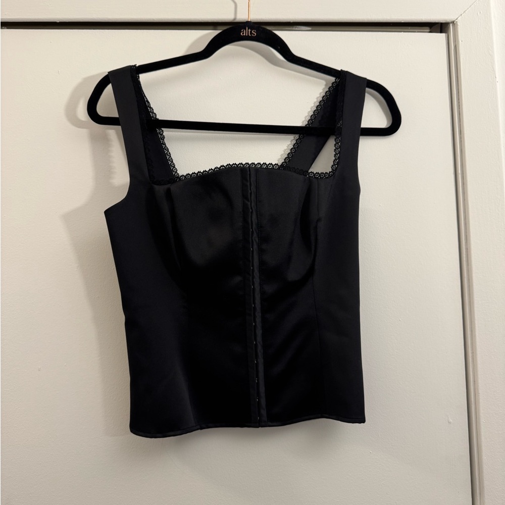 Reformation Black Lace Trim Silk Top